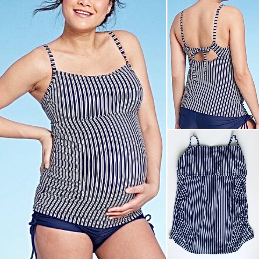Ingrid & Isabel Maternity Tankini Womens Size L Striped Built-In Bra Stretch - Picture 1 of 11